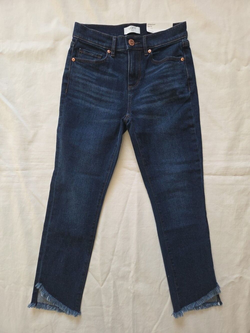 NWT Loft Outlet | Size 0 Petite | Straight Leg High Rise Jeans Raw Hem